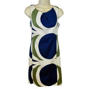 Tabitha by Anthropologie Mod Circle Shift Dress | Cream-Blue-Olive | SiZE 2